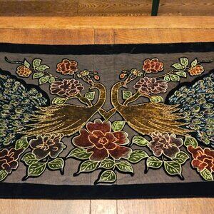 Black Velvet Hand Beaded Double Peacock Scarf With Beaded Trim